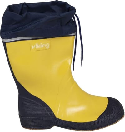 Rubberen kinderlaars-Antislip zool-Veterboord-Geel met blauwe rand-Maat 33-Waterdicht- Bootlaars