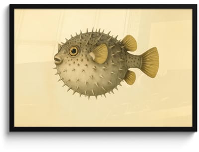 Poster in lijst - Fotolijst 90x60 cm - Posters - Stekels - Vis - Opgeblazen - Bruin - Posterlijst zwart - Decoratie - Wanddecoratie woonkamer - Muurdecoratie slaapkamer