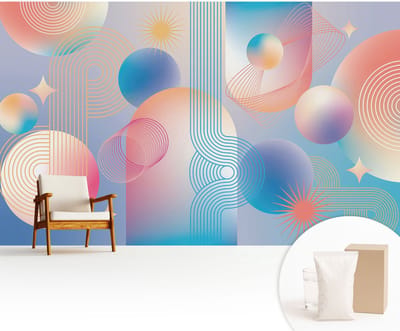 Wallfluent Behang - Kleurrijke abstractie Vliesbehang - 416x254 cm - Blauw Behang - Voor liefhebbers van bloemen en elegante interieurdecoratie - Behang Voor de slaapkamer, woonkamer en hal - Behangrol Abstractie