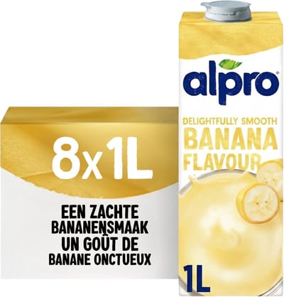 Alpro Sojadrink Banaan - Plantaardige Bananendrank - Lactosevrij & Glutenvrij - 8 x 1L