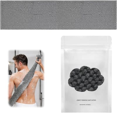Antibacteriële douchespons met zeshoekige structuur, dubbelzijdig voor zacht wassen en intensieve exfoliatie, ideaal voor huidverzorging en reiniging, zwart