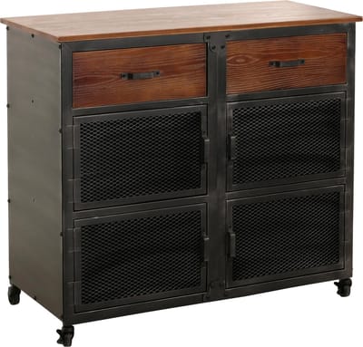 Werkplaatswagen MCW-N28, wagen, wielen 2 laden, 3D structuur metaal hout 90x100x40cm ~ zwart, bruin