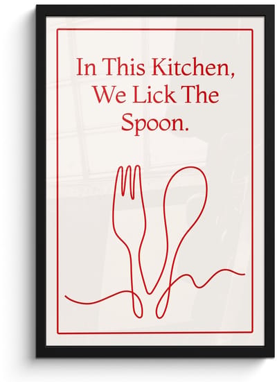 Poster in lijst - Fotolijst 40x60 cm - Posters - Minimalistisch - Vork - Lepel - Lijntekening - Posterlijst zwart - Decoratie - Wanddecoratie woonkamer - Muurdecoratie slaapkamer