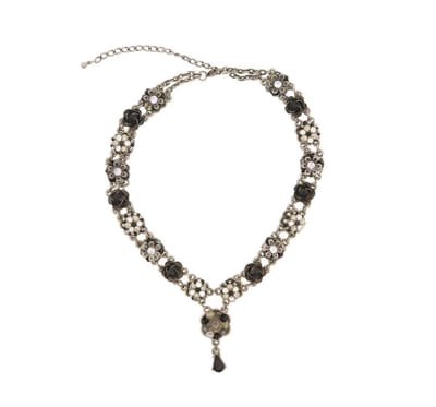 Behave® ketting zilverkleur grijs met bloemen en steentjes 35 cm - elegante stijl