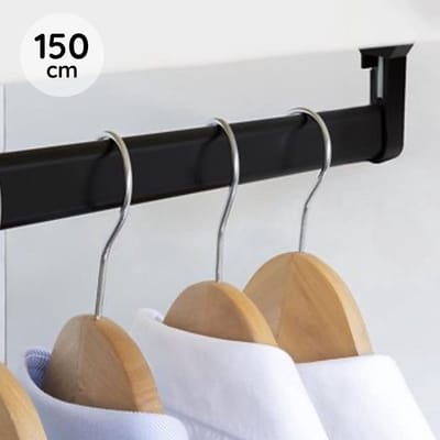 Eleganca Kledingstang - 150 cm - Kledingroede - Garderobestang - Aluminium - Inclusief 2 Kastroededragers - Zwart
