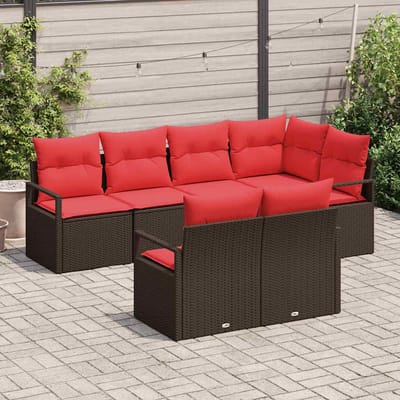 vidaXL - Tuinbank - Set - 7 - st - Bruin - en - Rood - poly - rattan