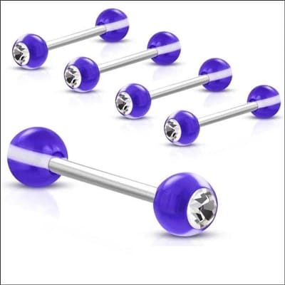 Aramat Jewels | Tongpiercings | Paarse Stalen Tongpiercing met Transparant Kristal | | | |6mm | Staal | Volwassenen | Verkleurd niet