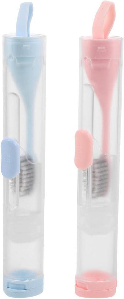 Opvouwbare Tandenborstel - Reis Tandenborstel - Hygiënisch Reizen - Geïntegreerde Tandpasta Houder - 149 cm - Blauw Roze