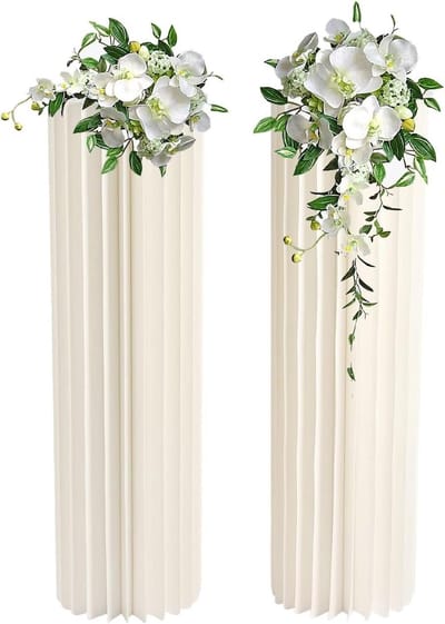 Cardboard Flower Column, 2 Pieces, Foldable Cardboard Vases, Table Attachments, White Vase, Column, Geometric Centerpieces for Weddings, Cardboard, Flower Column for Party Decoration, 29 x 100 cm