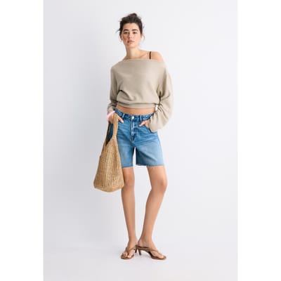 Stradivarius Gebreid T-shirt met boothals en ceintuur  Steen XS