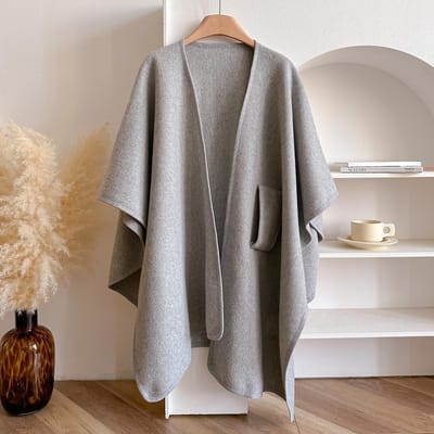 Dames Poncho Winter Warm Sjaal Dubbelzijdig Ontwerper Verdikking Deken Luxe Sjaal Dames Cape Kasjmier Pashmina Cape Stola gray