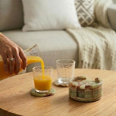 Onderzetters voor drankjes 3,5 inch groene onyx handgemaakte ronde onderzetter set kantoor onderzetters set - keuken Caddy drinkgerei - moderne stijl onderzetter voor tafeldecoratie