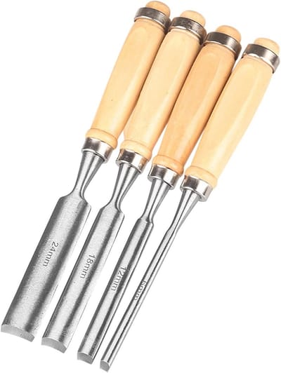 Set van 4 houten beitels, steekbeitels, rond, gebogen holle beitelset, CR-V staal, halfronde rand, 8 mm/12 mm/18 mm/24 mm, voor doe-het-zelf handwerk, houtbewerking
