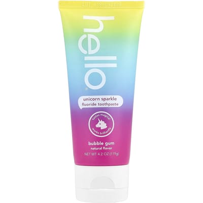 Hello, children's, fluoride toothpaste, unicorn sparkle, bubblegum, 4.2 oz (119 g) white