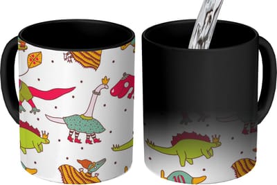 Magische Mok - Foto op Warmte Mokken - Koffiemok - Patronen - Dino - Kleuren - Jongens - Kinderen - Kids - Kind - Magic Mok - Beker - 350 ML - Theemok