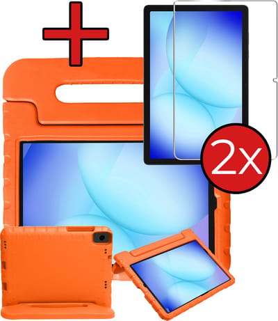 Hoesje - Geschikt voor Samsung Galaxy Tab A11 Plus / A9 Plus - Met 2x Screenprotector - Kinderhoes - Shockproof Bumper - Kidsproof Case - Tablethoes - Kinder Hoes Cover - Oranje