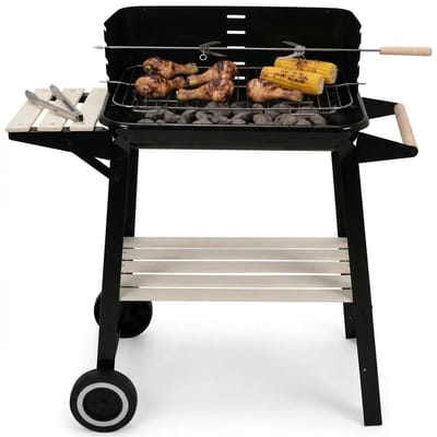 Lomera Verrijdbare Barbecue - Barbecue op Wielen - Houtskoolbarbecue - Barbecue Grill - Barbecue met Zijtafel - Tuinbarbecue - Buiten Barbecue - BBQ