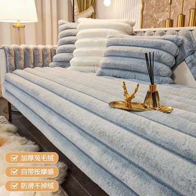 Konijn Pluche Bankkussen Winter Verdikte Bankhoes Nieuw Universeel Kussen Bankhoes Doek Handdoek Anti-krab 45x45cm pillowcase gray