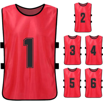 6 STUKS Kinder Voetbal Hesjes Sneldrogende Voetbalshirts Jeugd Sport Scrimmage Basketbal Team Training Genummerde Hesjes 6pcs For Children rood