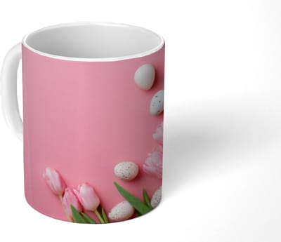 Mok - Koffiemok - Tulpen - Eieren - Roze - Mokken - 350 ML - Beker - Koffiemokken - Theemok