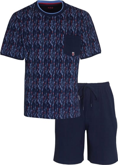 MEQ Heren Shortama - Pyjama Set - Met Zijzakken - Blauw - Maat S