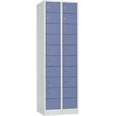 Lockerkast, plaatstaal, deuraanslag rechts, cilinderslot, 20 vakken, B 600 x H 1800 mm, lichtgrijs RAL 7035/lichtblauw RAL 5014