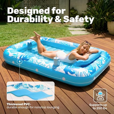 Luchtbed zwembad - Opblaasbare zwembad - Opblaasband - Opblaasbare Ligstoel voor Zwembad - Luchtbed met Afneembaar Kussen en Bekerhouders - PVC Pool Float - Drijvend Luchtbed voor Tuin Strand en Vakantie - 1 Persoons