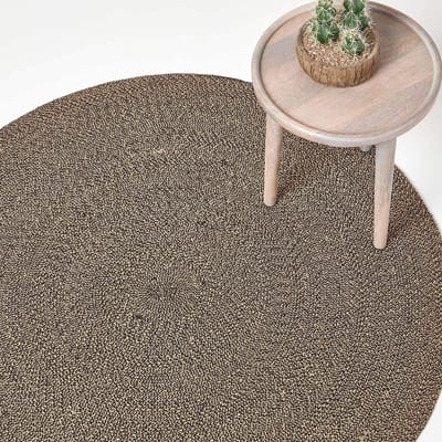Homescapes Gevlochten rond vloerkleed, linnen zwart met gemêleerd patroon, 150 cm