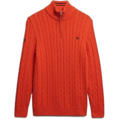 Superdry - Biologisch Katoenen Klassieke Kabel Halve Rits Trui - Heren - Sweaters