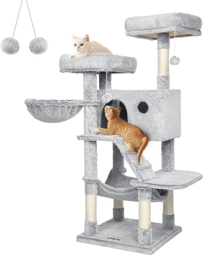 Feandrea Grote krabpaal met zachte hoes voor grote katten Ombre Grijs Wit PCT162W01