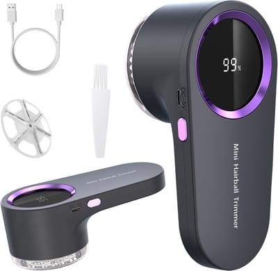 PolkaHome® pluizenverwijderaar, Pluisverwijderaar Kleding Oplaadbaar – Elektrische Ontpluizer – Dubbel Mes – Draagbaar – Batterij-indicator – Voor Kleding, Bank & Dekens - Pluisverwijderaar - Grijs