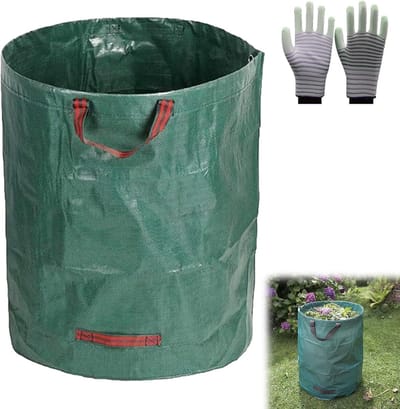 Famanu – Tuinafvalzak - 100 liter - bladzak - tuinzak met handgrepen - grote - stabiele tuinzakken - bladverzamelaar - zelfstaande afvalzak - stabiele groene snijzakken voor gras - bladeren - heg - tuinafval