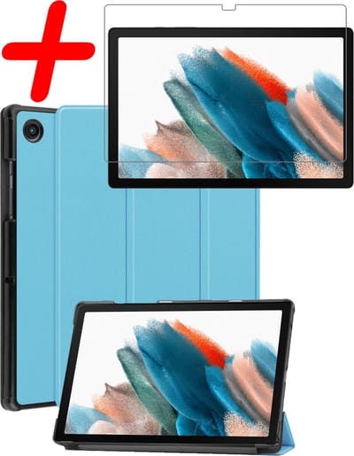 Hoesje Geschikt voor Samsung Galaxy Tab A8 - Met Screenprotector - Trifold Bookcase - Hard Cover - Hardcover Book Case - Tablet Hoes - Lichtblauw