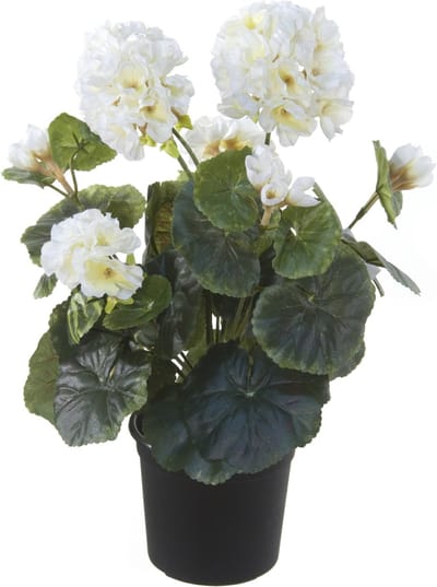 Louis maes Kunstplant - Geranium - wit - in pot - H33 cm - Pelargonium Graveolens - Woondecoratie