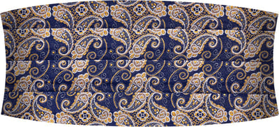 Zijden cumberband met blauw en goud paisleymotief