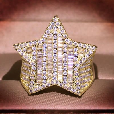 Luxe Ster Diamanten Ring voor Mannen/Vrouwen Massief 14K Wit/Geel Gouden Ring Schitterende Hiphop Sieraden Cadeau Bijoux Femme Bizueria 6 gray