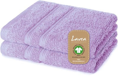 Lavea® 2 Wasdoekjes 30x30 cm van 100% biologisch katoenen badstof, zacht en absorberend, voor thuis, hotel en spa – ook ideaal als gezicht- en handdoekje – Lichtlila