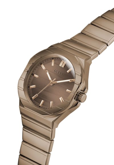 Guess Jaq Quartz Analoog Horloge Bruin Kast Gemaakt Van 100% Roestvrij Staal En Een Armband Van 100% Roestvrij Staal 38 GW1070G2, GW1070G3