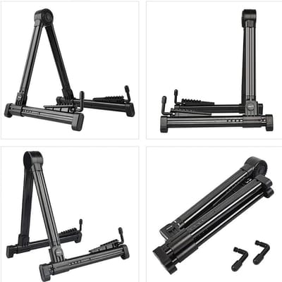 Support de Guitare Pliable en A Noir avec Coussinet en Silicone Stable Support de Guitare Acoustique en ABS pour la Maison black