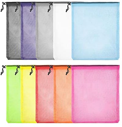 Kleurige Herbruikbare Trekkoord Netzakken - Multifunctionele Nylon Tassen voor Sport, Reizen, en Opslag - Set van 10