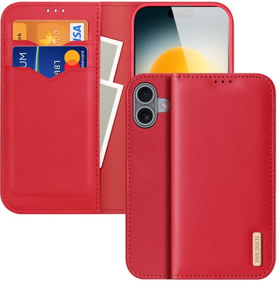 Dux Ducis Hoesje - Geschikt voor iPhone 17 Hoesje - Dux Ducis Hivo - Genuine Leather Book Case - Rood