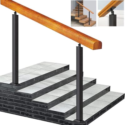Trapleuning Hout Metaal - Veiligheidsreling - Trap Veilig Gebruiken - Stabiele Steun - Hoogte 85cm - Onbehandeld