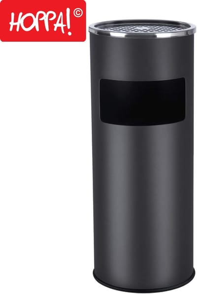 Hoppa! Staande Asbak Met Afvalbak 30 liter - Zwart - Metaal - 24,5 x 24,5 x 60,5 cm (B x D x H)
