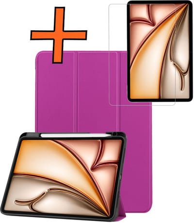 Hoesje - Geschikt voor Apple iPad Air M3/M4 (2025/2026) - 11 inch - Met Screenprotector - Trifold Bookcase - Hard Cover Case - Met Uitsparing Geschikt voor Apple Pencil - Hardcover Book - Tablet Hoes - Paars