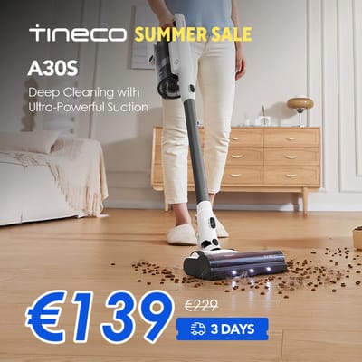 Tineco A30S Accustofzuiger, Draadloze Stofzuiger 160W 20000pa 60 Min Looptijd, Handstofzuiger met 1L Stofbak en ZeroTangle Borstel voor Huisdierenharen, Accustofzuiger voor Harde Vloeren