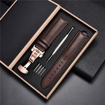 Klassieke zachte lederen horlogebanden Zakelijke horlogebanden met automatische sluiting Houten kistriem 18 mm 20 mm 22 mm 24 mm horlogeband 20mm black