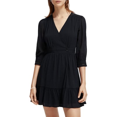 Scotch & Soda Wrap Mini Dress Black Maat: 34 | Mini Jurken Outlet | Dames | Zwart