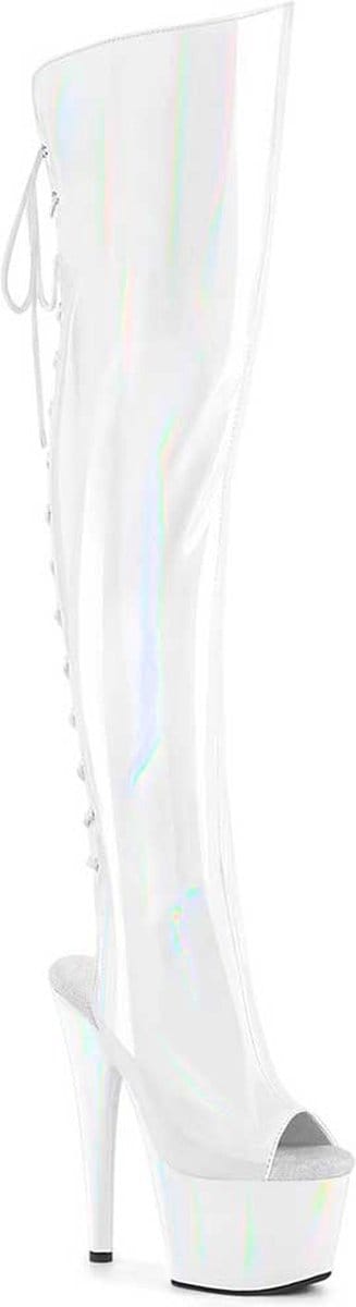 Pleaser - ADORE-3019HWR Plateau Overknee Laarzen - US 14 - 45 Shoes - Wit