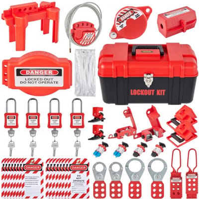 VEVOR 42-delige Lockout/Tagout-set, elektrische veiligheidsset, inclusief hangsloten, 5 soorten vergrendelingen, sluitingen, labels en kabelbinders, doos, veiligheidsgereedschap voor vergrendeling.