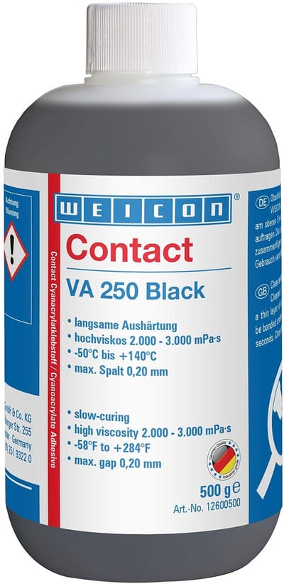 WEICON Contact VA 250 – Zwarte cyanoacrylaatlijm – Hittebestendig 500 g